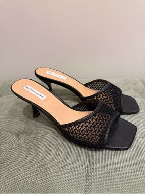 Saks Fifth Avenue Black Mesh Slide Mules